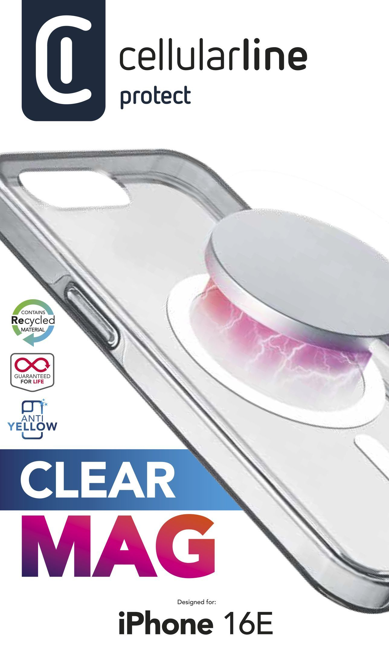 Cellularline Clear Mag - iPhone 16E Custodia rigida con bordi in gomma compatibile con ecosistema MagSafe
