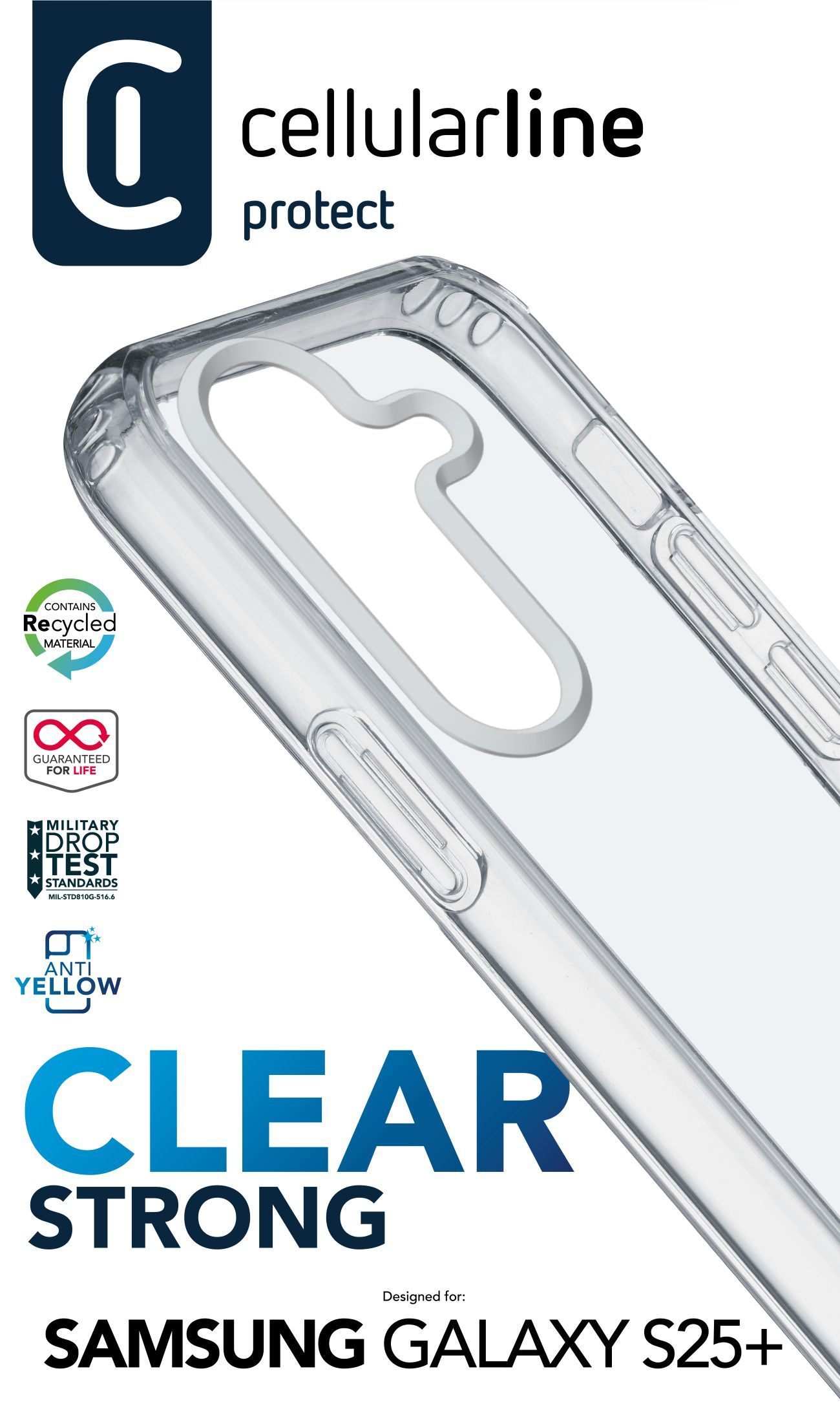 Cellularline Clear Strong - Galaxy S25+ Custodia rigida con bordi in gomma