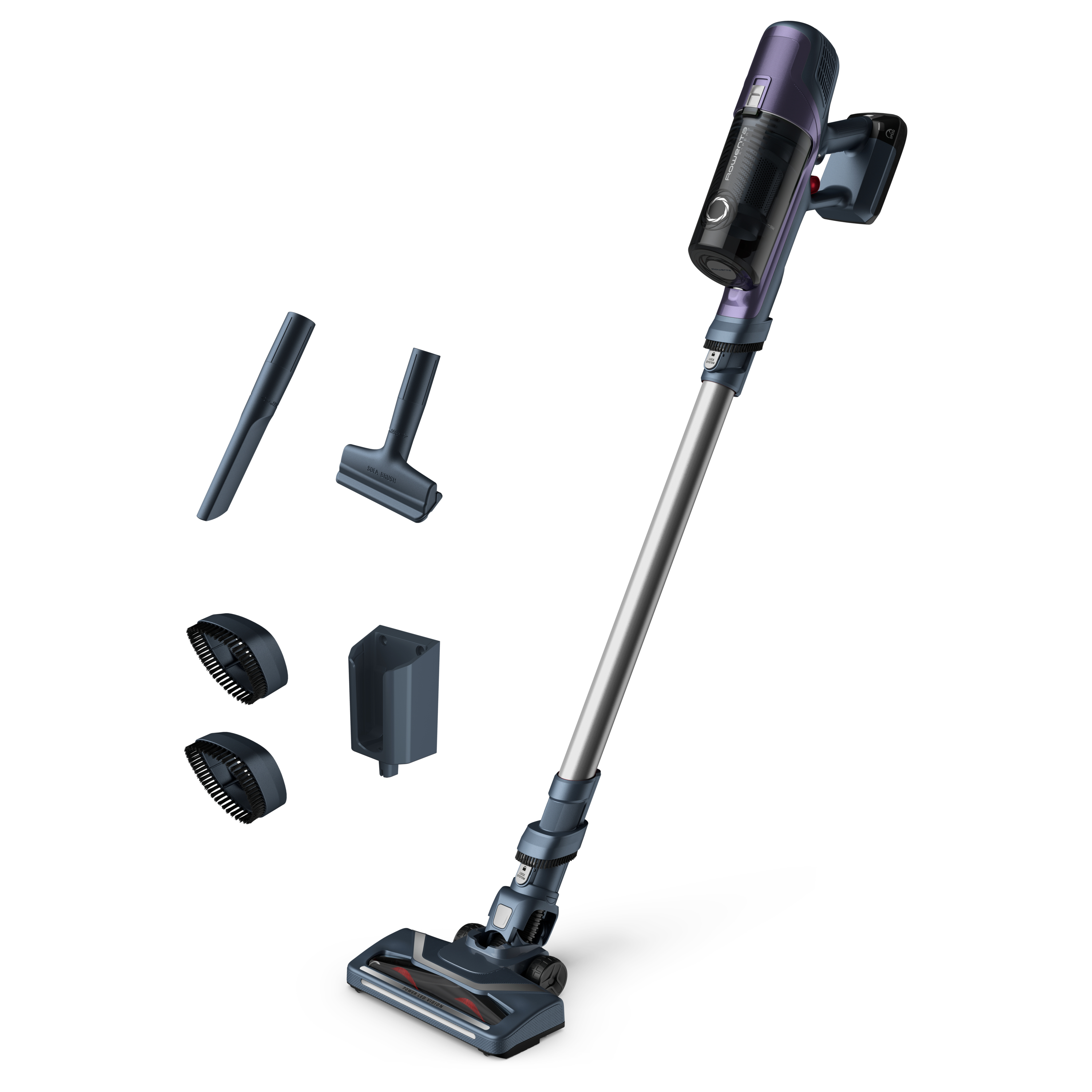 Rowenta RH6837 Aspirapolvere a bastone 2 in 1 Batteria Secco Senza sacchetto 0,55 L Viola, Grigio