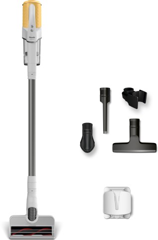 Miele Duoflex HX1 Aspirapolvere a bastone 2 in 1 Batteria Secco Filtro igienico Senza sacchetto Bianco, Giallo 2,5 Ah