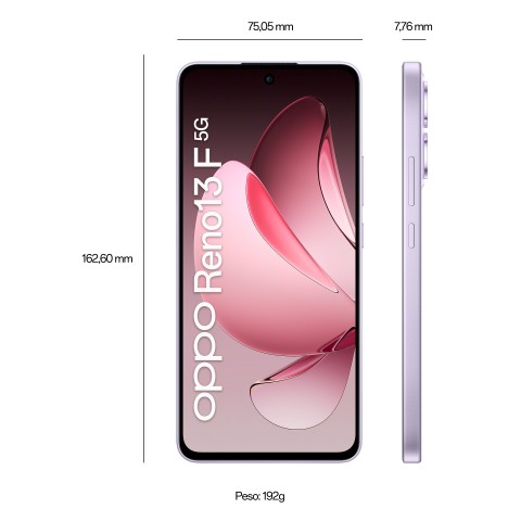 OPPO Reno13 F 5G AI Smartphone, Tripla fotocamera 50+8+2MP, Selfie 32MP, Display 6.67” 120HZ AMOLED FHD+, 5800mAh, RAM 8GB(Esp4GB/6GB/8GB)+ROM 256GB, [Versione Italia], Plume Purple