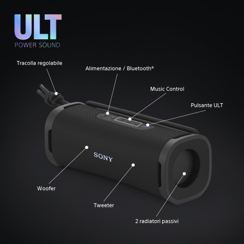 Sony ULT FIELD 1 - Speaker portatile wireless Bluetooth con ULT POWER SOUND, bassi potenti, IP67, impermeabile, antipolvere, antiurto, batteria da 12 ore, qualità chiamata chiara, anche da esterno, viaggio