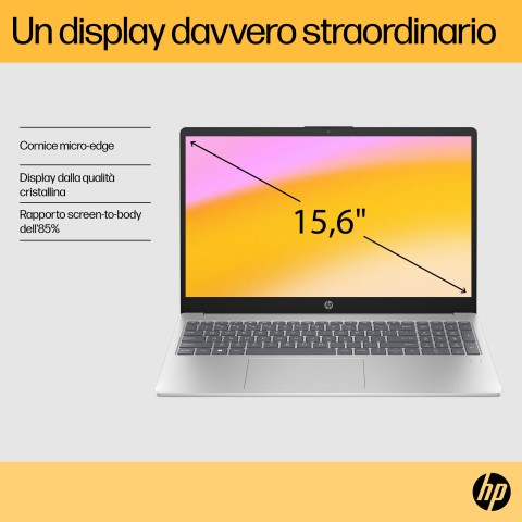 HP 15-fc0061nl AMD Ryzen™ 5 7520U Computer portatile 39,6 cm (15.6") Full HD 16 GB LPDDR5-SDRAM 512 GB SSD Wi-Fi 6 (802.11ax) Windows 11 Home Argento