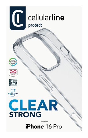 Cellularline Clear Strong - iPhone 16 Pro Custodia rigida con bordi in gomma