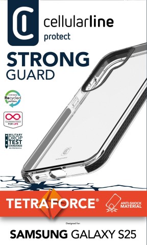 Cellularline Tetra Force Strong Guard - Galaxy S25 Custodia flessibile ultra-protettiva, anti-shock con tecnologia antibatterica Microban® integrata