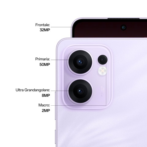OPPO Reno13 F 5G AI Smartphone, Tripla fotocamera 50+8+2MP, Selfie 32MP, Display 6.67” 120HZ AMOLED FHD+, 5800mAh, RAM 8GB(Esp4GB/6GB/8GB)+ROM 256GB, [Versione Italia], Plume Purple