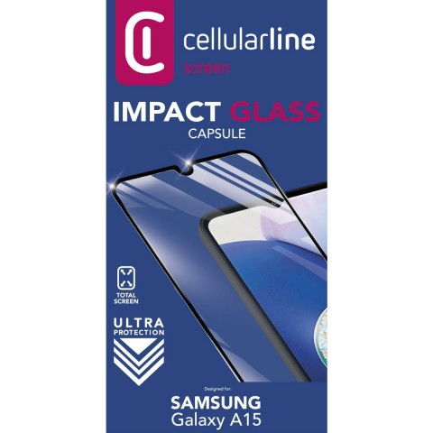 Cellularline Impact Glass Capsule - Galaxy A15 Vetro temperato resistente da bordo a bordo