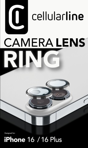 Cellularline Camera Lens Ring - iPhone 16/16 Plus Vetro temperato per la protezione della fotocamera