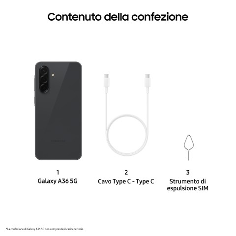 Samsung Galaxy A36 5G, Smartphone con Funzioni intelligenti, Display Super AMOLED 6.7”, 8GB RAM, 256GB, Camera 50MP, Batteria 5.000 mAh, IP67, Awesome Black