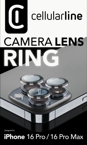 Cellularline Camera Lens Ring - iPhone 16 Pro/16 Pro Max Vetro temperato per la protezione della fotocamera