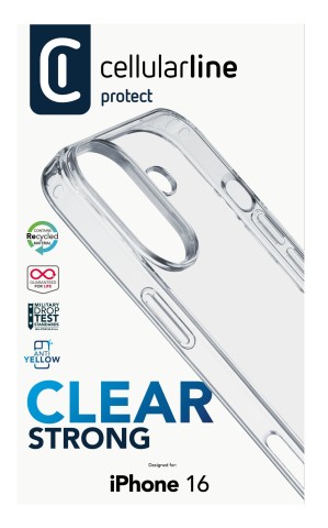 Cellularline Clear Strong - iPhone 16 Custodia rigida con bordi in gomma