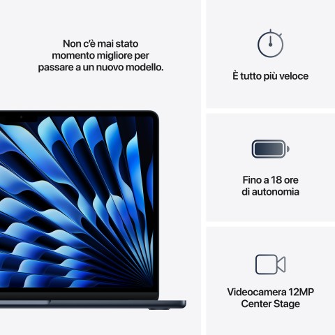 Apple MacBook Air 13'' M4 chip 10-core CPU 8-core GPU, 16GB, 256GB SSD - Mezzanotte