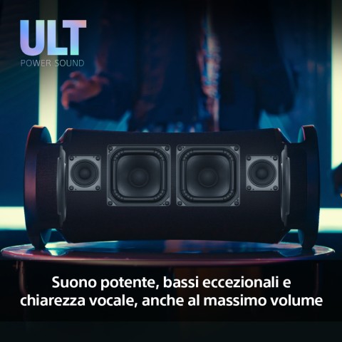 Sony ULT FIELD 7 - Speaker portatile wireless Bluetooth con ULT POWER SOUND, Ultimate Deep BASS, X Balanced Speaker, batteria da 30 ore, IP67, impermeabile, illuminazione a LED, microfono, ingresso per chitarra - Nero