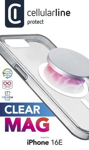 Cellularline Clear Mag - iPhone 16E Custodia rigida con bordi in gomma compatibile con ecosistema MagSafe