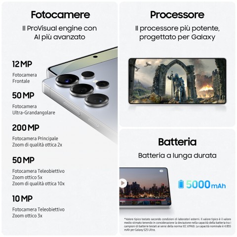 Samsung Galaxy S25 Ultra Smartphone AI, Display 6.9'' QHD+ Dynamic AMOLED 2X, Fotocamera 200MP, RAM 12GB, 1TB, 5.000 mAh, Titanium Black