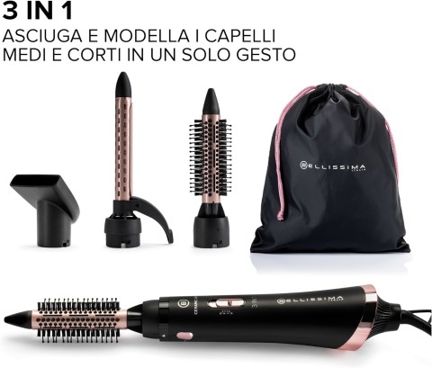 Bellissima Imetec Ceramic Air, Modellatore aria calda 3 in 1, per capelli corti e medi, 800 W, modella e asciuga, rivestimento ceramico, 2 combinazioni aria/temperatura, colpo aria fredda, custodia