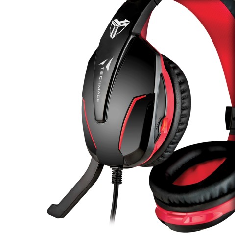 Techmade FL1 Auricolare Cablato A Padiglione Gaming Nero, Rosso