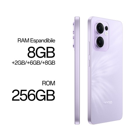 OPPO Reno13 F 5G AI Smartphone, Tripla fotocamera 50+8+2MP, Selfie 32MP, Display 6.67” 120HZ AMOLED FHD+, 5800mAh, RAM 8GB(Esp4GB/6GB/8GB)+ROM 256GB, [Versione Italia], Plume Purple