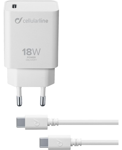 Cellularline USB-C Charger Kit 18W - USB-C to USB-C - iPad Pro (2018 or later) and iPad Air (2020)