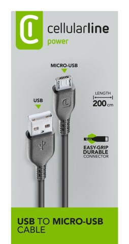 Cellularline Power Cable 200cm - MICRO USB Cavo MICRO USB per ricarica e trasferimento dati