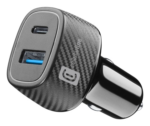 Cellularline Car Multipower Ultra - iPhone, Samsung, Xiaomi, Oppo and other Smartphones and Tablets Caricabatterie da auto veloce con porta USB e porta USB-C