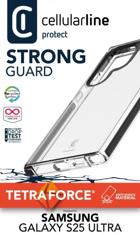 Cellularline Tetra Force Strong Guard - Galaxy S25 Ultra Custodia flessibile ultra-protettiva, anti-shock con tecnologia antibatterica Microban® integrata