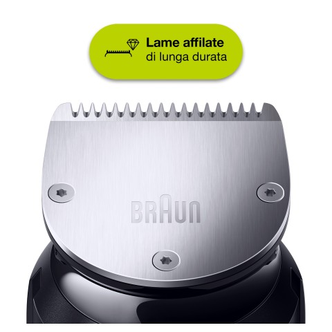Braun BeardTrimmer BT7220 Regolabarba Uomo, Rifinitore E Tagliacapelli Con 39 Impostazioni Di Lunghezza, Progettato Per Durare Il Doppio*, Nero/Grigio Metallizzato