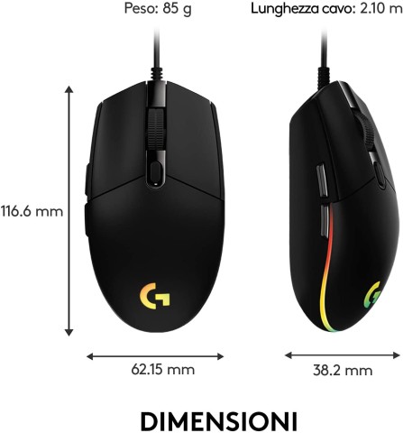 Logitech G 910-005796 mouse Gaming USB tipo A 8000 DPI