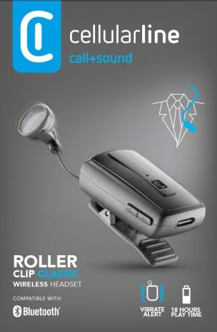 Cellularline Roller Clip Classic Auricolare Bluetooth® mono a capsula con cavo riavvolgibile e clip di aggancio