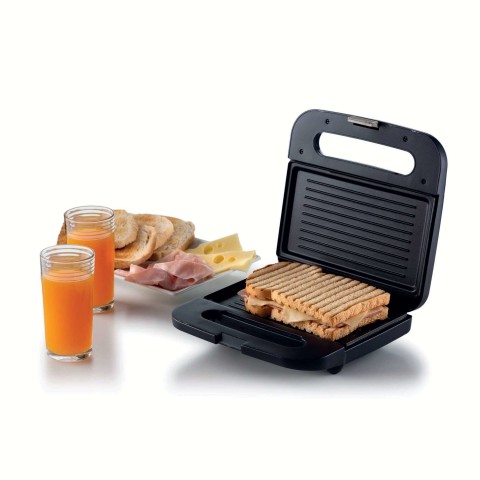Ariete 1971 Tostiera Breakfast, Piastra elettrica per toast, sandwich e panini, 750W, Piastre fisse grill, Rivestimento antiaderente, Posizione e riponimento verticale, Dark & Sahara Grey