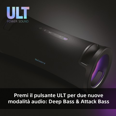 Sony ULT FIELD 7 - Speaker portatile wireless Bluetooth con ULT POWER SOUND, Ultimate Deep BASS, X Balanced Speaker, batteria da 30 ore, IP67, impermeabile, illuminazione a LED, microfono, ingresso per chitarra - Nero