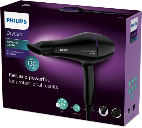 Philips DryCare Asciugacapelli professionale con asciugatura veloce e potente motore AC 2200W, diffusore incluso BHD274/00