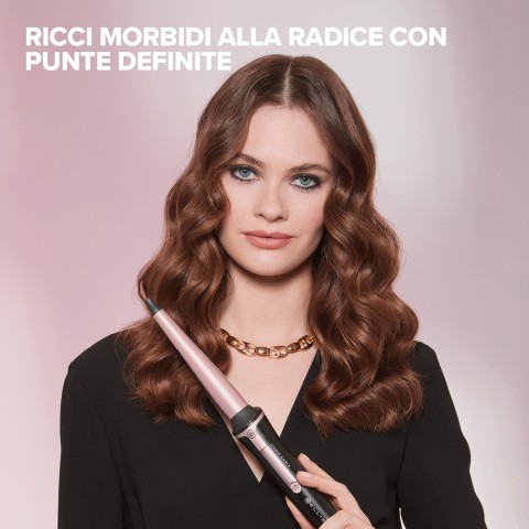 Bellissima Imetec Iconic Curls, ferro arricciacapelli, rivestimento in ceramica, forma conica per ricci stretti e morbidi, temperatura 150°C/210°C, cono 13/25 mm, guanto termico, adatto a tutti i capelli
