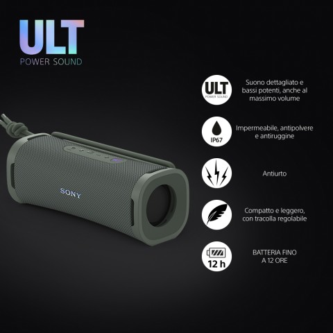 Sony ULT FIELD 1 - Speaker portatile wireless Bluetooth con ULT POWER SOUND, bassi potenti, IP67, impermeabile, antipolvere, antiurto, batteria da 12 ore, qualità chiamata chiara, anche da esterno, viaggio