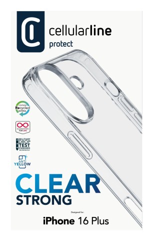 Cellularline Clear Strong - iPhone 16 Plus Custodia rigida con bordi in gomma