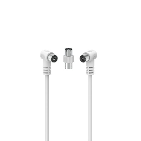 Hama Cavo antenna 90° M/F con adattatore M/M, 3 metri, 75 dB, bianco