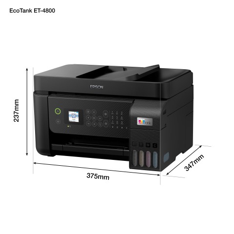 Epson EcoTank ET-4800 stampante multifunzione inkjet 4-in-1 A4, serbatoi ricaricabili alta capacità, 4 flaconi inclusi pari a 7500pag B/N 4500pag colore, Wi-FI Direct, USB