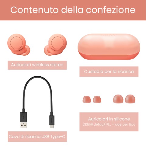 Sony Auricolari WF-C500 True Wireless - Fino a 20 ore di durata della batteria con custodia di ricarica - Compatibile con l'Assistente Vocale - Microfono integrato per le telefonate - Connessione Bluetooth affidabile - Arancione
