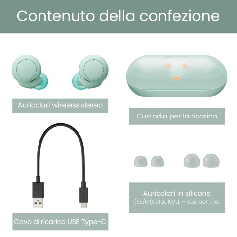 Sony Auricolari WF-C500 True Wireless - Fino a 20 ore di durata della batteria con custodia di ricarica - Compatibile con l'Assistente Vocale - Microfono integrato per le telefonate - Connessione Bluetooth affidabile - Verde
