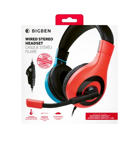 Bigben Connected SWITCHHEADSETV1R+B cuffia e auricolare Cablato A Padiglione Gaming Blu, Rosso