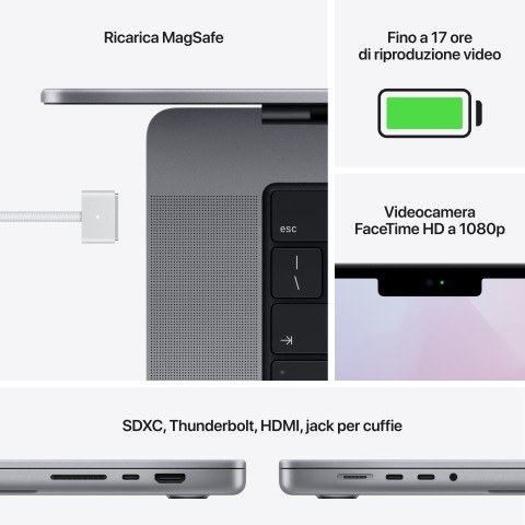 Apple MacBook Pro 14" chip M1 Pro 10‑core CPU 16‑core GPU 1TB SSD Grigio Siderale