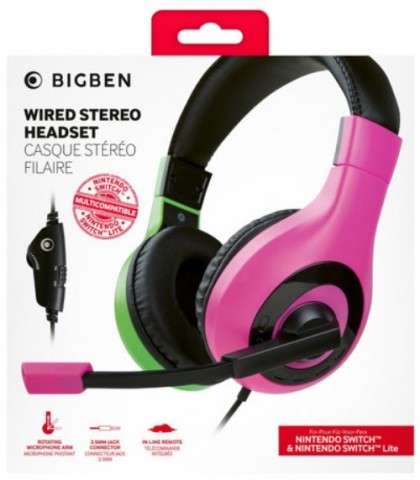 Bigben Interactive Wired Stereo Gaming Headset V1 Auricolare Cablato A Padiglione Nero, Verde, Rosa
