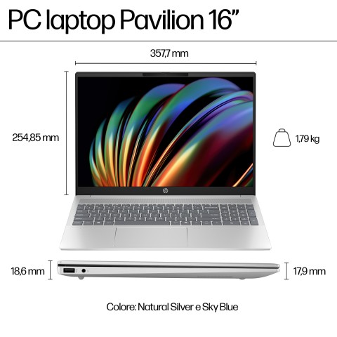 HP INC. Intel Core Ultra 7 155U Computer portatile 40,6 cm (16") 2K 16 GB 1 TB SSD Wi-Fi 6 (802.11ax) Windows 11 Home Argento