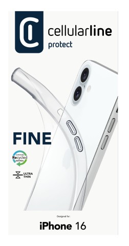 Cellularline Fine - iPhone 16 Cover in gomma morbida ultra sottile e trasparente