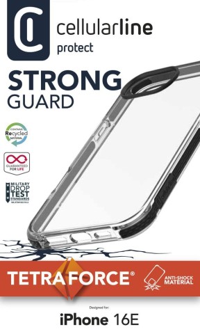 Cellularline Tetra Force Strong Guard - iPhone 16E Custodia flessibile ultra-protettiva, anti-shock con tecnologia antibatterica Microban® integrata