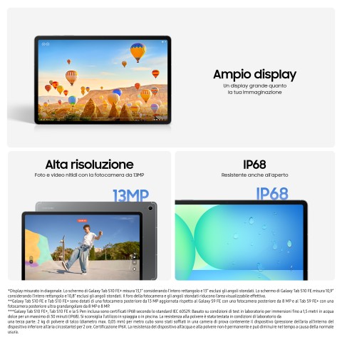 Samsung Galaxy Tab S10 FE+, Android Tablet, Display 13.1"LCD, Wifi, RAM 8GB, 128GB, 10.090 mAh, S Pen, Android 15, IP68, Gray