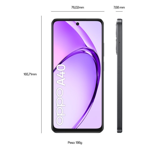 OPPO A40 Smartphone, Fotocamera AI 50MP, Selfie 5MP, Display 6.67” 90HZ LCD HD+, 5100mAh, RAM 4 Esp 8GB (+4GB Virtuali) +ROM 128GB, IP54, [Versione Italia], Sparkle Black