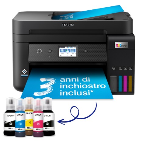 Epson EcoTank ET-4800 stampante multifunzione inkjet 4-in-1 A4, serbatoi ricaricabili alta capacità, 4 flaconi inclusi pari a 7500pag B/N 4500pag colore, Wi-FI Direct, USB