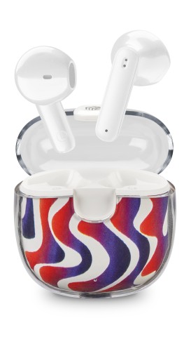 Music Sound Drip Auricolari Bluetooth a capsula con custodia trasparente e fantasie originali