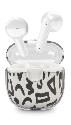 Music Sound Drip Auricolari Bluetooth a capsula con custodia trasparente e fantasie originali